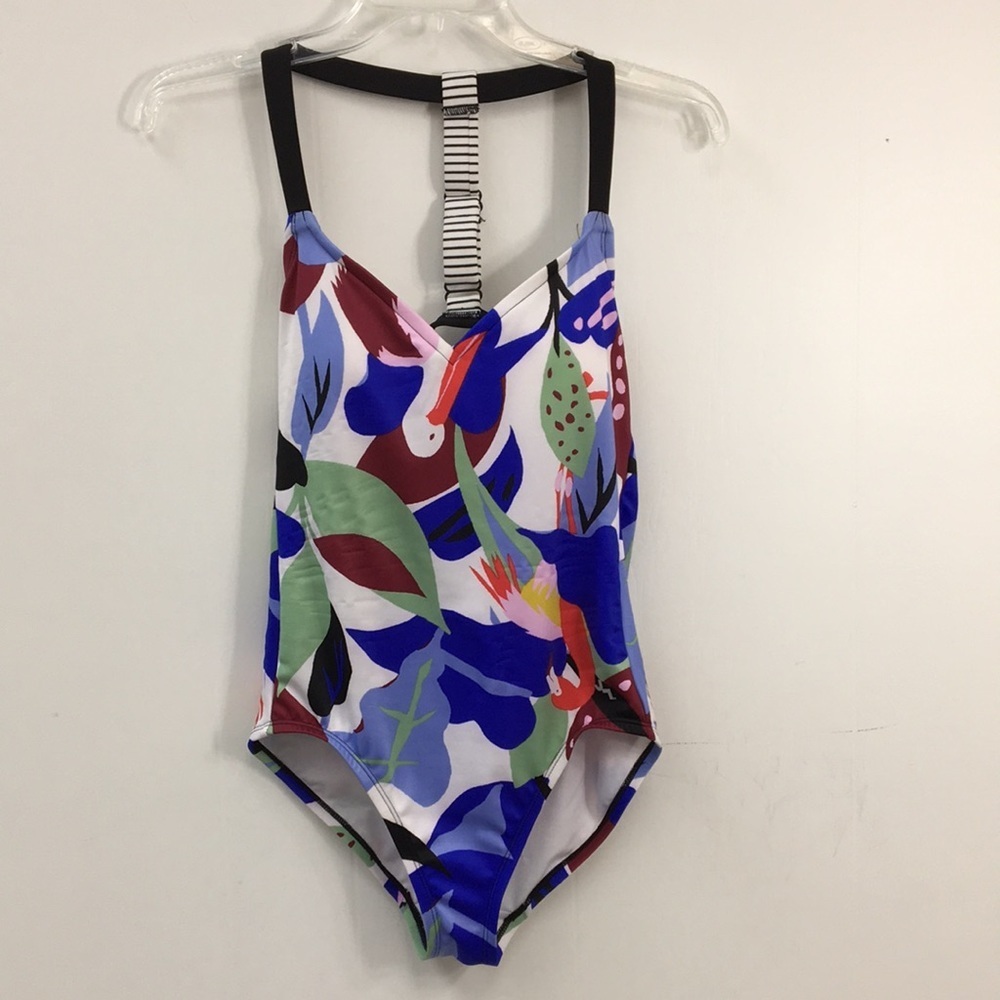 Joy Lab One Piece Rainforest Blue and Green Pattern Swim Suit Size S NWT